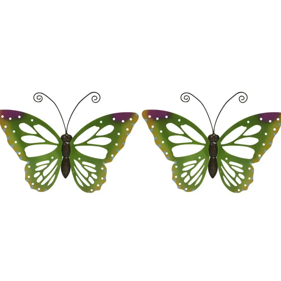Decoris Tuindecoratie vlinder - groen - metaal - 51 x 38 cm