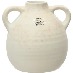 Decoris Vaas kruik model - terracotta - wit - D17 x H17 - vintage