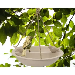 Decoris Vogelbad - bamboe hout - beige - drinkschaal - 27 cm