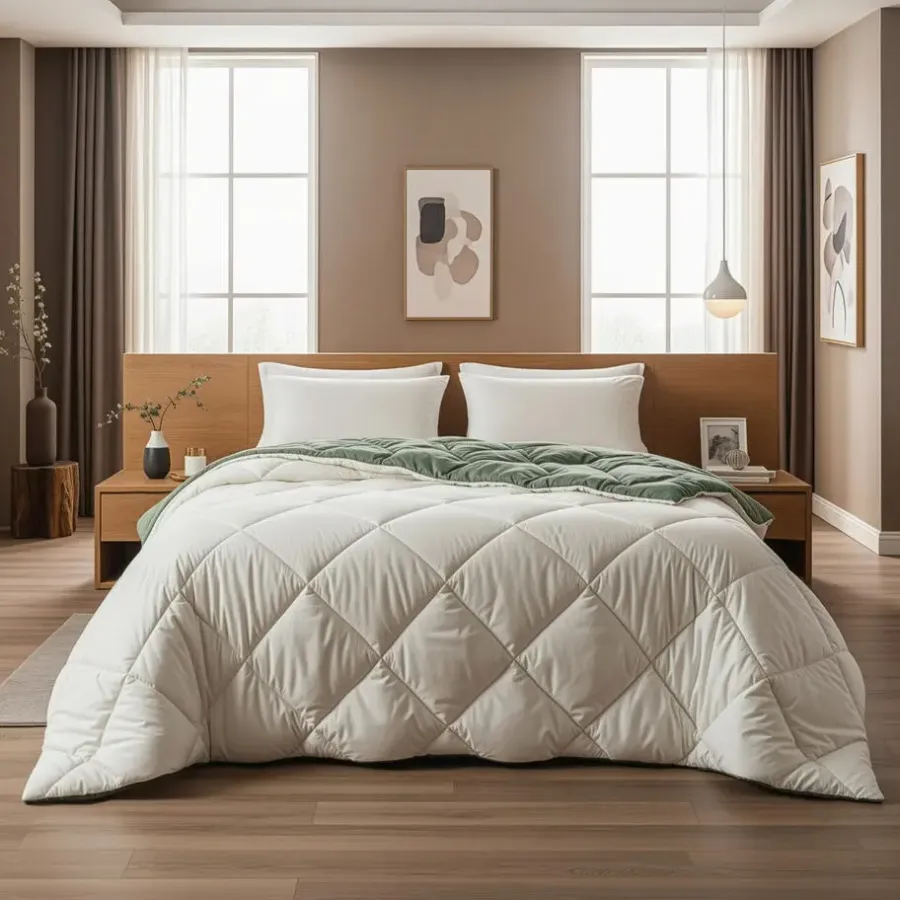 Dekbedden-Sleeptime Dekbed zonder Overtrek Diamond 240x200 – Met Kussenslopen– Wasbaar – Crème/Groen