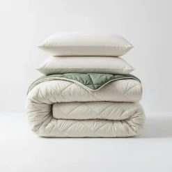Dekbedden-Sleeptime Dekbed zonder Overtrek Diamond 140x200 – Met Kussenslopen– Wasbaar – Crème/Groen