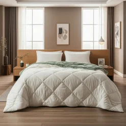 Dekbedden-Sleeptime Dekbed zonder Overtrek Diamond 140x200 – Met Kussenslopen– Wasbaar – Crème/Groen