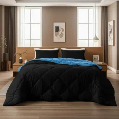 Dekbedden-Sleeptime Dekbed zonder Overtrek Diamond 200x200 – Met Kussenslopen– Wasbaar – Zwart/Blauw