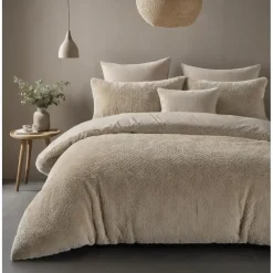 1-Persoons Dekbedovertrekken-Sleeptime Dekbedovertrek Fur Teddy 140x220 – Fluweelzacht & Knus Design – Taupe