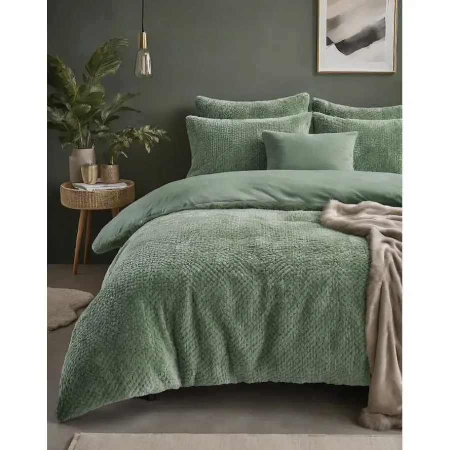 Dekbedovertrekken|1-Persoons Dekbedovertrekken-Sleeptime Dekbedovertrek Fur Teddy 140x220 – Fluweelzacht & Knus Design – Groen