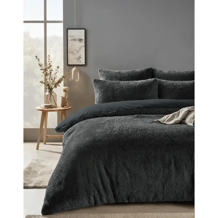 Sleeptime Dekbedovertrek Fur Teddy 200x220 – Fluweelzacht & Knus Design – Antraciet