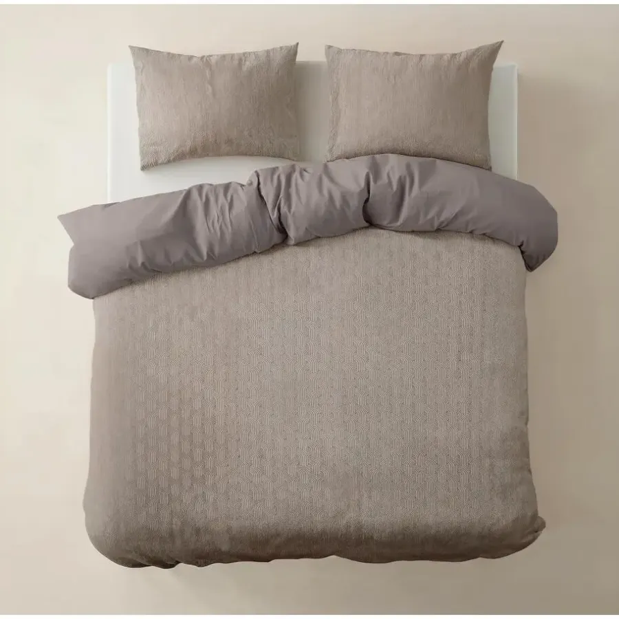 Sleeptime Dekbedovertrek Japandi 200x220 – Flanel Fleece – Zacht & Warm – Taupe