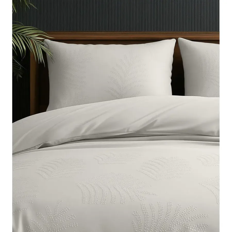 Sleeptime Dekbedovertrek Leaves 200x200 – Fluweelzacht Uni Design – Crème