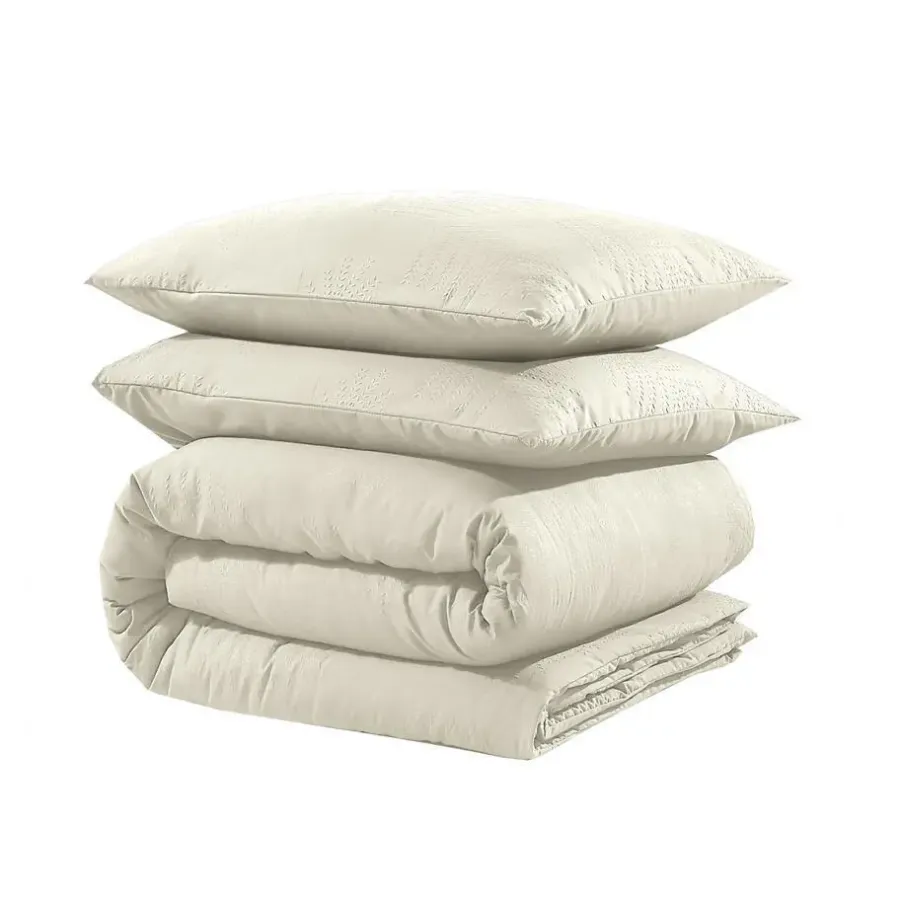 Sleeptime Dekbedovertrek Leaves 200x200 – Fluweelzacht Uni Design – Crème