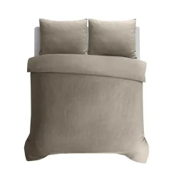 2-Persoons Dekbedovertrekken-Sleeptime Dekbedovertrek Leaves 200x200 – Fluweelzacht Uni Design – Taupe