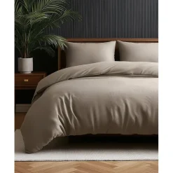 2-Persoons Dekbedovertrekken-Sleeptime Dekbedovertrek Leaves 200x200 – Fluweelzacht Uni Design – Taupe