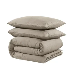 2-Persoons Dekbedovertrekken-Sleeptime Dekbedovertrek Leaves 200x200 – Fluweelzacht Uni Design – Taupe