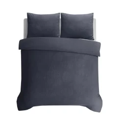 Lits-Jumeaux Dekbedovertrekken-Sleeptime Dekbedovertrek Leaves 240x220 – Fluweelzacht Uni Design – Antraciet