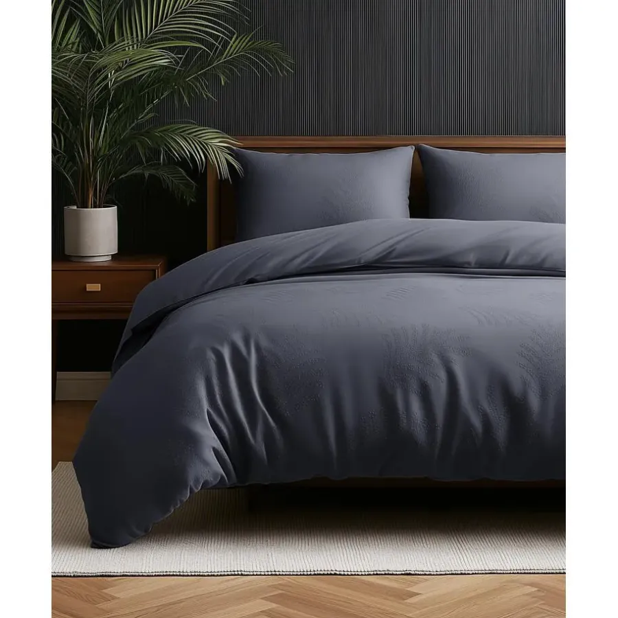Lits-Jumeaux Dekbedovertrekken-Sleeptime Dekbedovertrek Leaves 240x220 – Fluweelzacht Uni Design – Antraciet