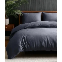 Lits-Jumeaux Dekbedovertrekken-Sleeptime Dekbedovertrek Leaves 240x220 – Fluweelzacht Uni Design – Antraciet