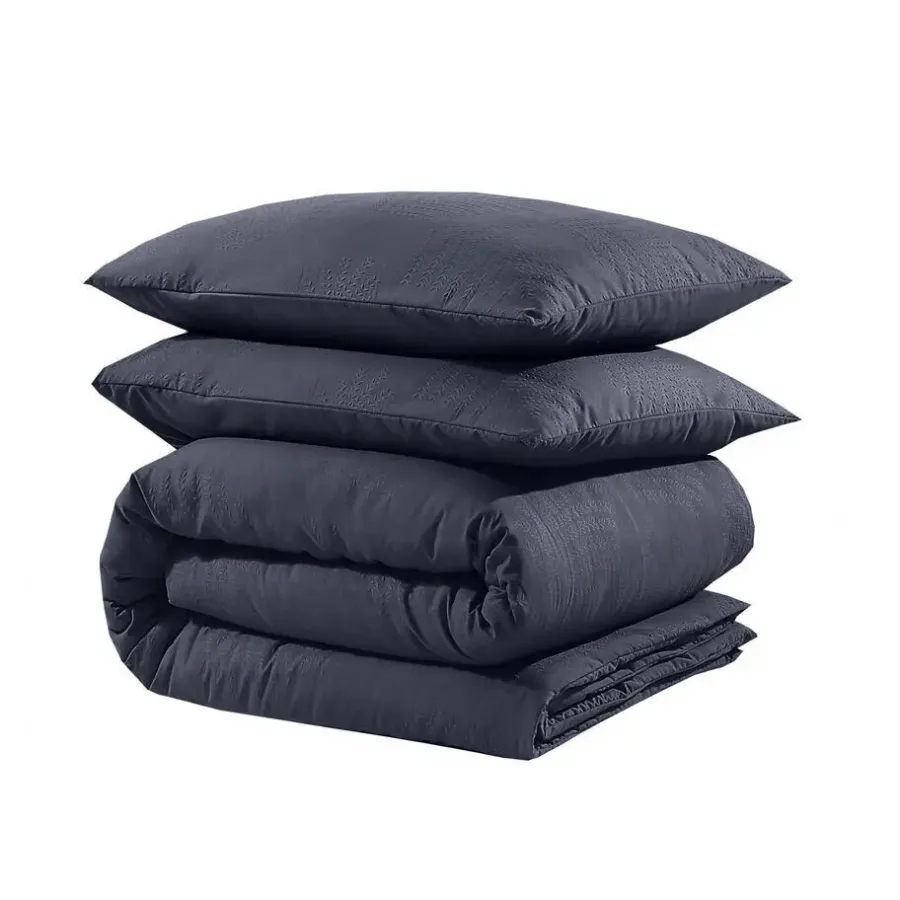 Lits-Jumeaux Dekbedovertrekken-Sleeptime Dekbedovertrek Leaves 240x220 – Fluweelzacht Uni Design – Antraciet