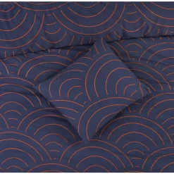 2-Persoons Dekbedovertrekken-Leen Bakker Dekbedovertrek Sendai grafisch - blauw/caramel - 200x200/220 cm
