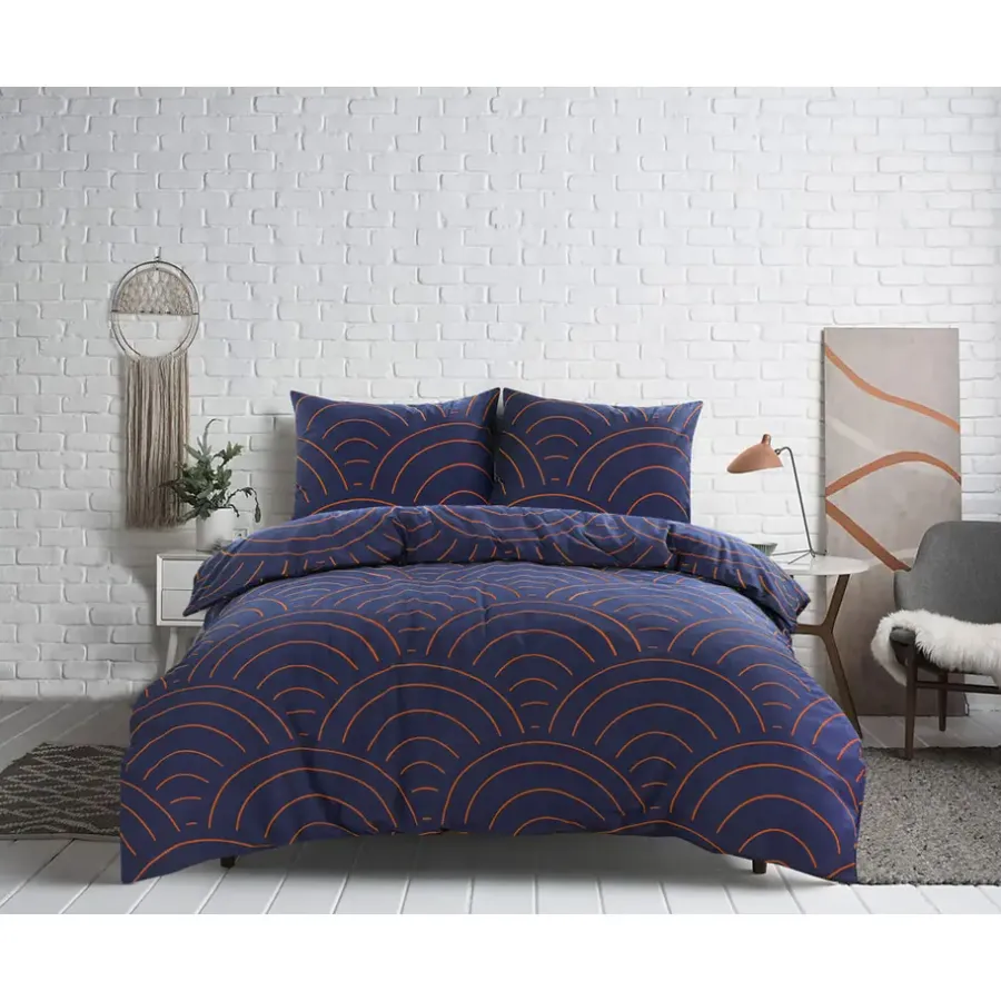 Dekbedovertrekken|Lits-Jumeaux Dekbedovertrekken-Leen Bakker Dekbedovertrek Sendai grafisch - blauw/caramel - 240x200/220 cm