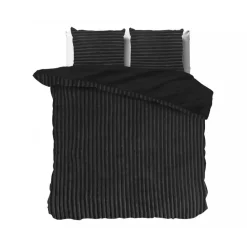 Sleeptime Dekbedovertrek Teddy Rib 200x220 – Fluweelzacht & Knus Design - Zwart