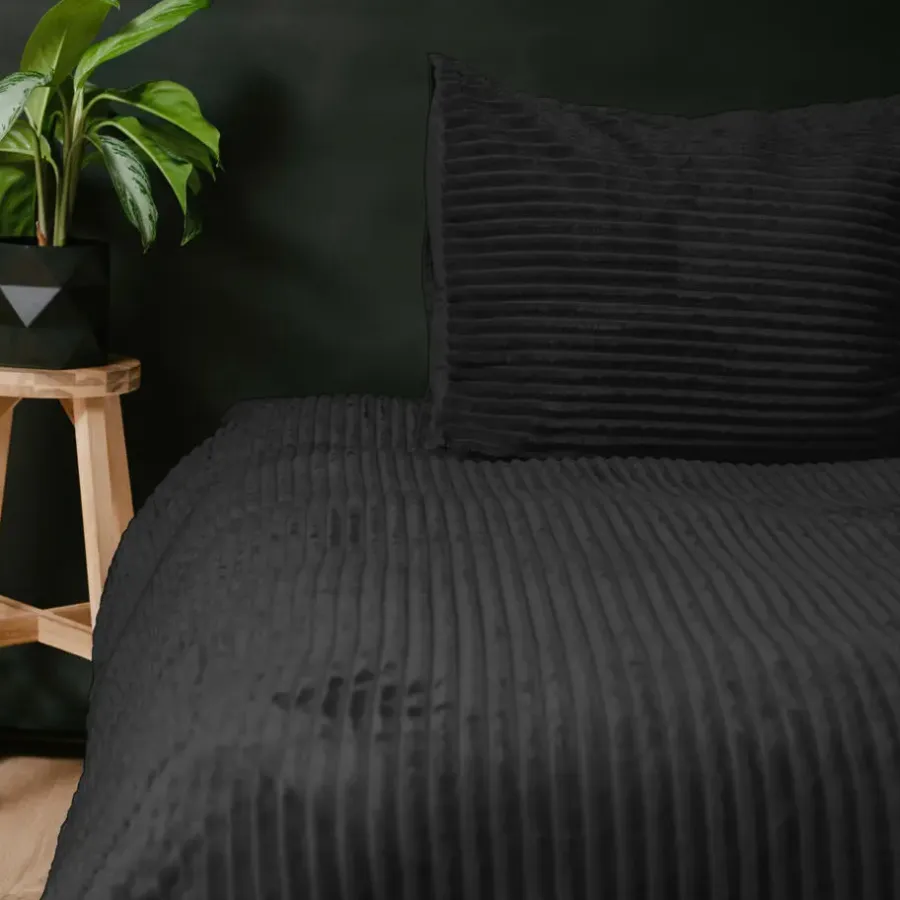 Sleeptime Dekbedovertrek Teddy Rib 200x220 – Fluweelzacht & Knus Design - Zwart