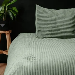 1-Persoons Dekbedovertrekken-Sleeptime Dekbedovertrek Teddy Rib 140x220 – Fluweelzacht & Knus Design - Groen