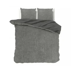Sleeptime Dekbedovertrek Teddy Rib 200x220 – Fluweelzacht & Knus Design - Grijs