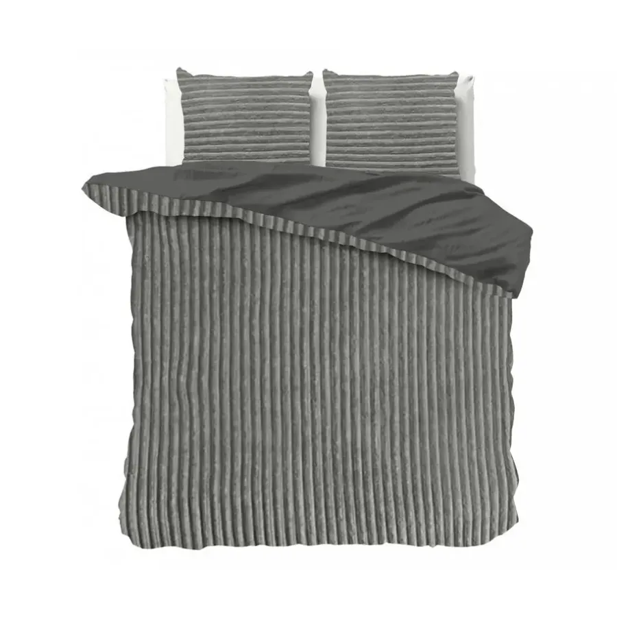 Sleeptime Dekbedovertrek Teddy Rib 200x220 – Fluweelzacht & Knus Design - Grijs