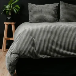 Sleeptime Dekbedovertrek Teddy Rib 200x220 – Fluweelzacht & Knus Design - Grijs