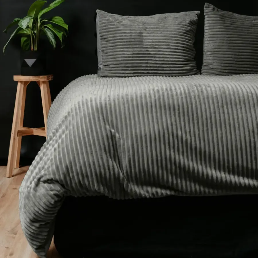 Sleeptime Dekbedovertrek Teddy Rib 200x220 – Fluweelzacht & Knus Design - Grijs