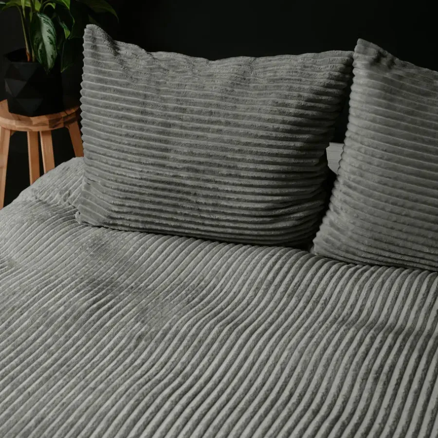 Sleeptime Dekbedovertrek Teddy Rib 200x220 – Fluweelzacht & Knus Design - Grijs