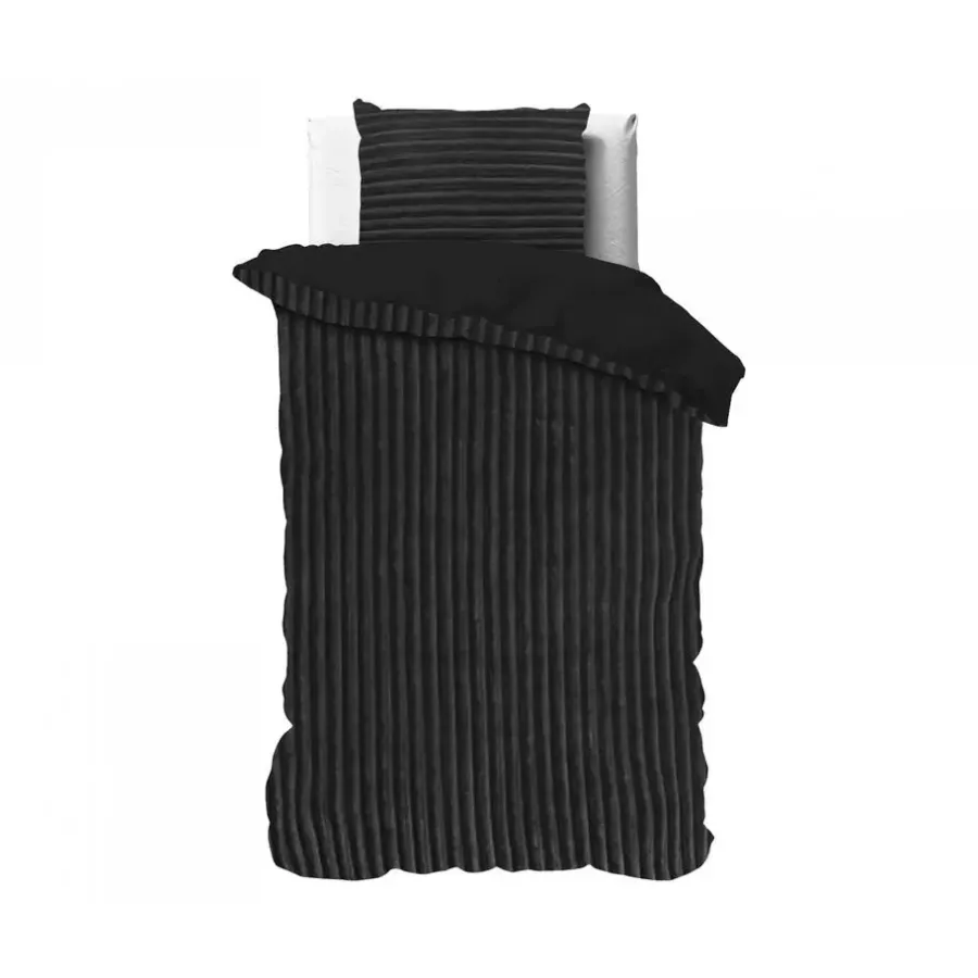 Sleeptime Dekbedovertrek Teddy Rib 140x220 – Fluweelzacht & Knus Design - Zwart