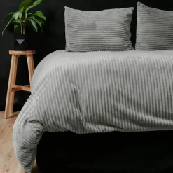 Sleeptime Dekbedovertrek Teddy Rib 240x220 – Fluweelzacht & Knus Design - Grijs