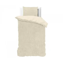 Sleeptime Dekbedovertrek Teddy Rib 140x220 – Fluweelzacht & Knus Design - Beige