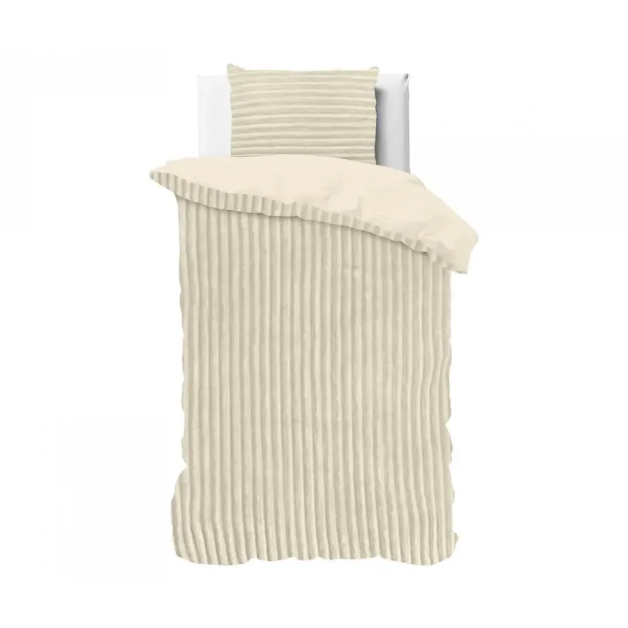 Sleeptime Dekbedovertrek Teddy Rib 140x220 – Fluweelzacht & Knus Design - Beige