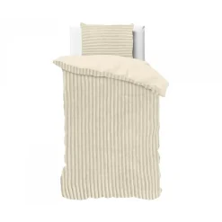 Sleeptime Dekbedovertrek Teddy Rib 140x220 – Fluweelzacht & Knus Design - Beige