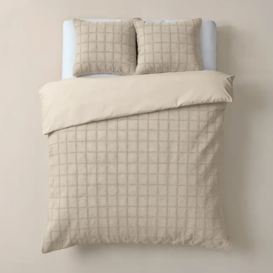 Lits-Jumeaux Dekbedovertrekken-Sleeptime Dekbedovertrek 240x220 – Furry Check Design & Zacht Warm Fleece