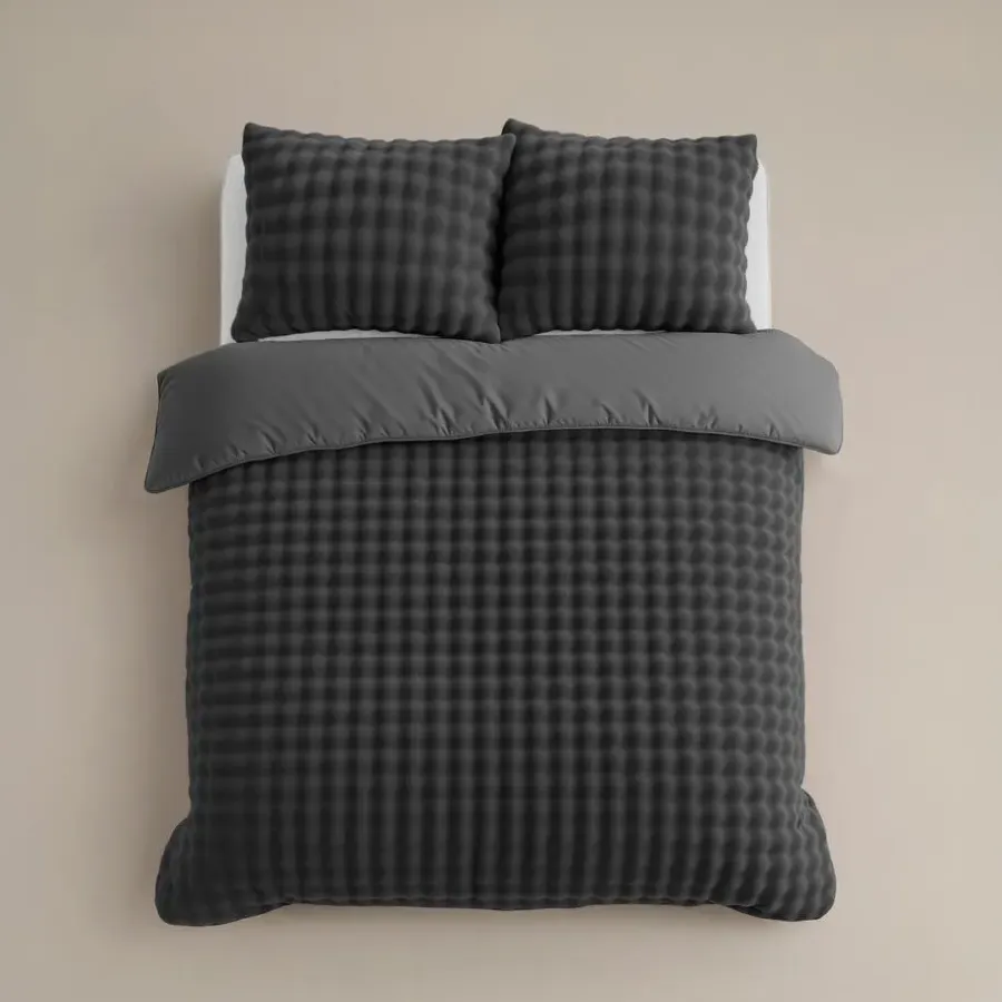 Sleeptime Dekbedovertrek 240x220 – Pompom Design & Warm Flanel Fleece - Antraciet