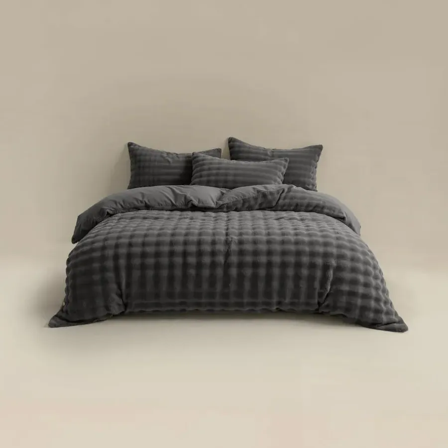 2-Persoons Dekbedovertrekken-Sleeptime Dekbedovertrek 200x220 – Pompom Design & Warm Flanel Fleece - Antraciet