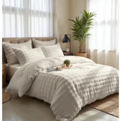 Sleeptime Dekbedovertrek 240x220 – Pompom Design & Warm Flanel Fleece - Beige