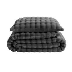 1-Persoons Dekbedovertrekken-Sleeptime Dekbedovertrek 140x220 – Pompom Design & Warm Flanel Fleece - Antraciet