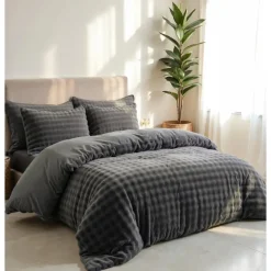 1-Persoons Dekbedovertrekken-Sleeptime Dekbedovertrek 140x220 – Pompom Design & Warm Flanel Fleece - Antraciet