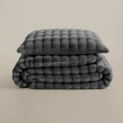 1-Persoons Dekbedovertrekken-Sleeptime Dekbedovertrek 140x220 – Pompom Design & Warm Flanel Fleece - Antraciet