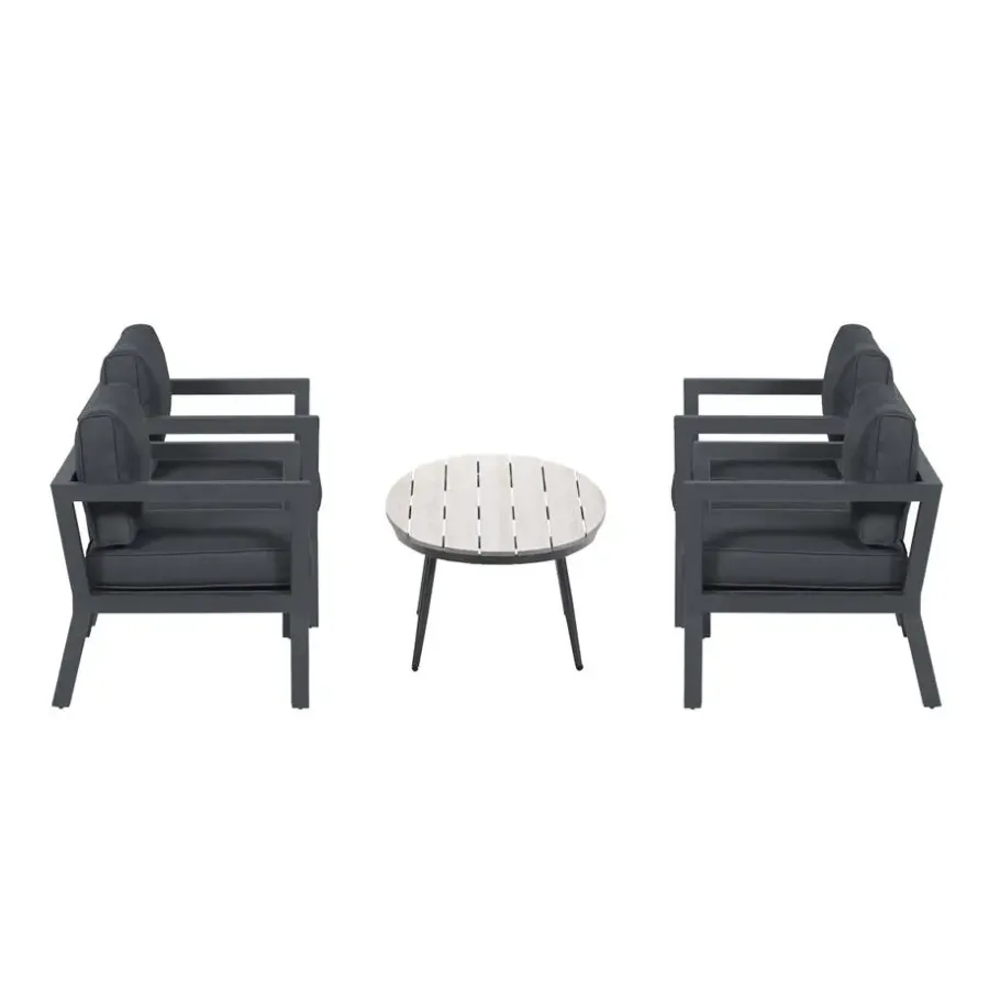 Garden Impressions 5-delige loungeset Ridge –4 luxe lounge fauteuils inclusief salontafel