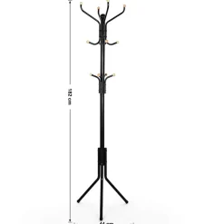 Kapstokken-ACAZA Design Kapstok - 12 Haken - Staande kapstok - 182 cm - Zwart