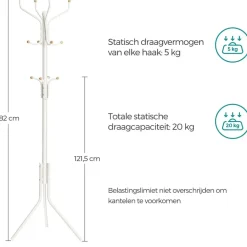 Kapstokken-ACAZA Design Kapstok met 12 Haken - Perfect in een Inkom hal - 182 cm - Wit