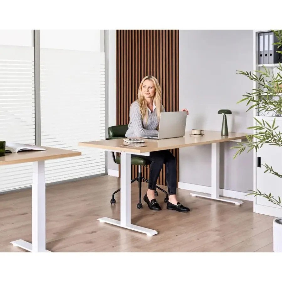 Bureaus-Leen Bakker DESTINES - Elektr bureau - Wit/Lichtbruin - 180 x 72 cm - Vezelplaat