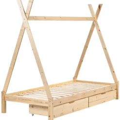 1-Persoons Bedden-Beliani DEVAY - Kinderbed - Lichtbruin - 90 x 200 cm - Dennenhout