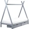 Beliani DEVAY - Kinderbed met opbergruimte - Grijs - 90 x 200 cm - Grenenhout