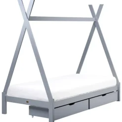 Beliani DEVAY - Kinderbed met opbergruimte - Grijs - 90 x 200 cm - Grenenhout