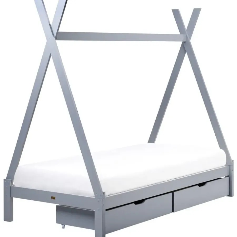 Beliani DEVAY - Kinderbed met opbergruimte - Grijs - 90 x 200 cm - Grenenhout